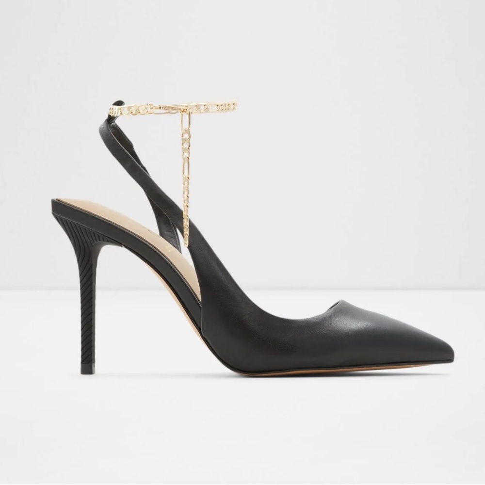 Aldo Black Heels with Gold Chain Strap Tirarith